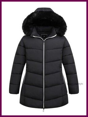Plus Size Quilted Down Alternative Winter Coat Waterproof Removable Hood